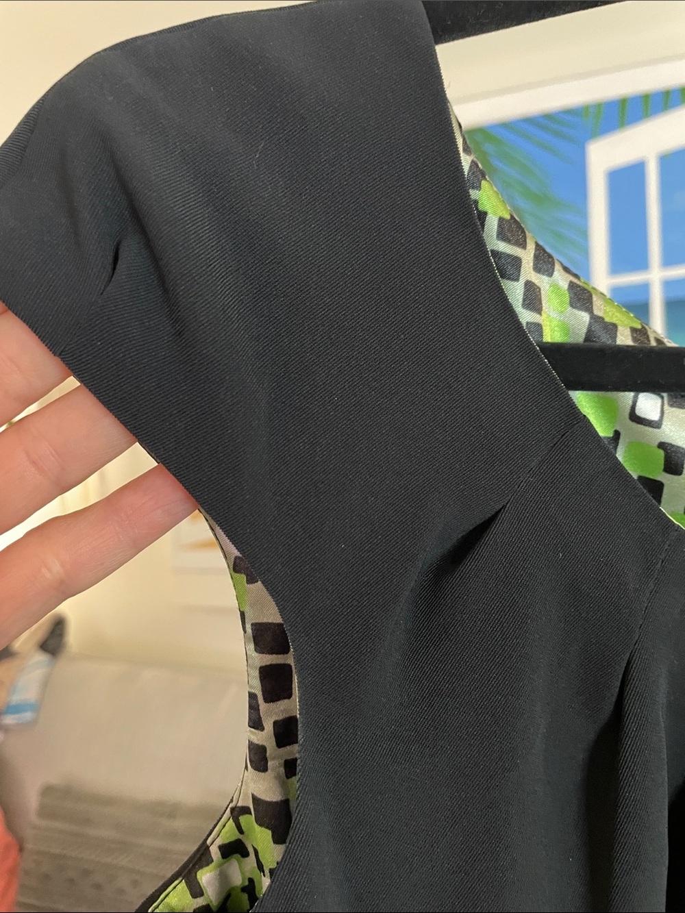 Tahari ASL Black Midi Dress with Green Geometric Lining - Picture 3 of 7